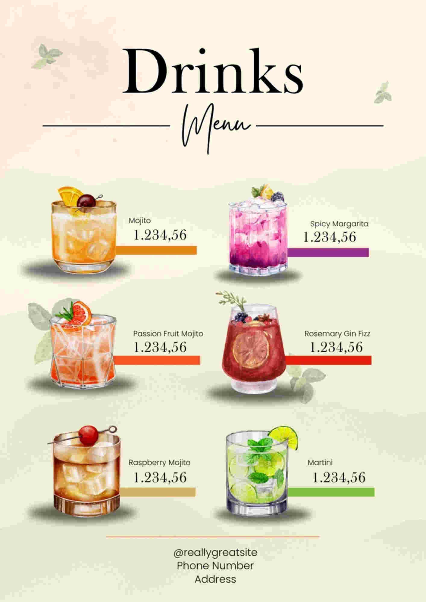 Menu design sample for restaurant